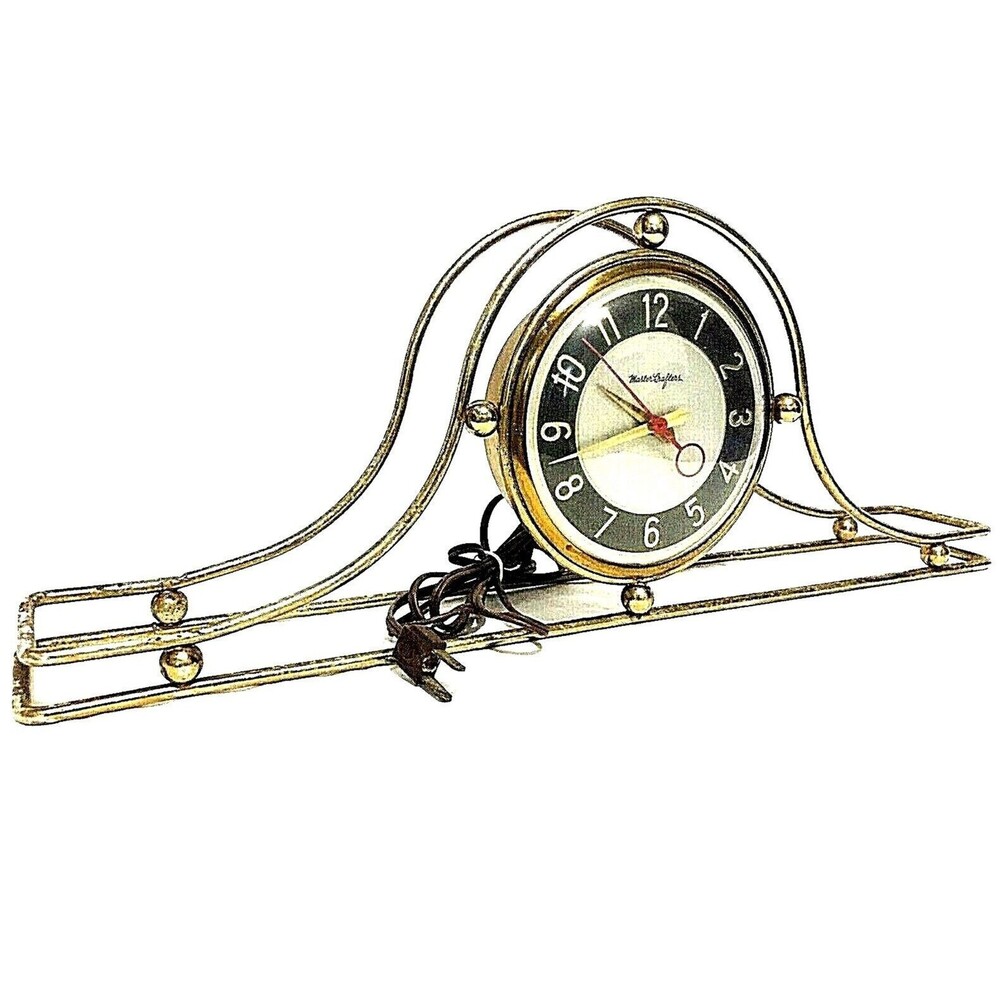 MasterCrafters Vintage Clock Brass Tambour Mantel MCM Mid Century Electric Works